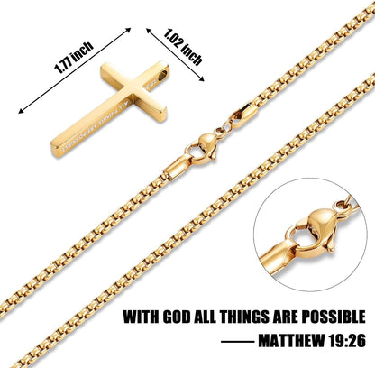 Cross Necklace for Men, Inspirational Bible Verse Cross Chain for Men, Stainless Steel Box Necklace, Religious Christian Jewelry Gift