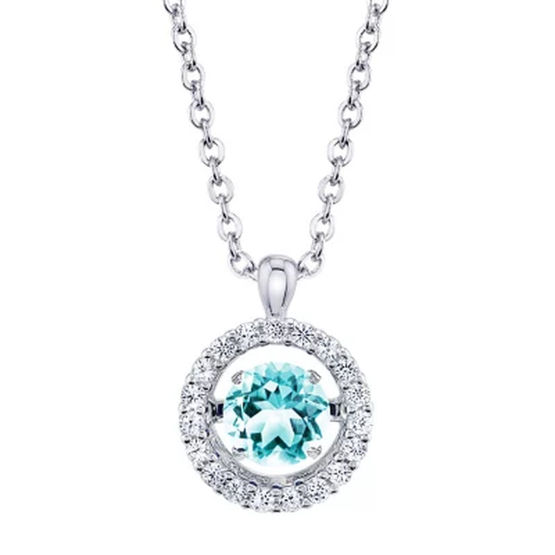 Dancing Aquamarine and Lab Created White Sapphire Pendant and Earring Set in Sterling Silver