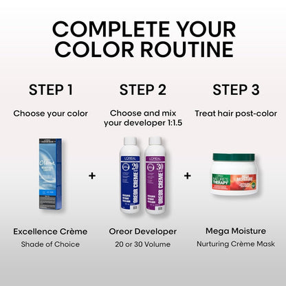 L'Oréal Technique Excellence Crème Permanent Hair Color - Long-Lasting Hair Dye, Rich Formula with No-Drip Application, Superb Gray Coverage