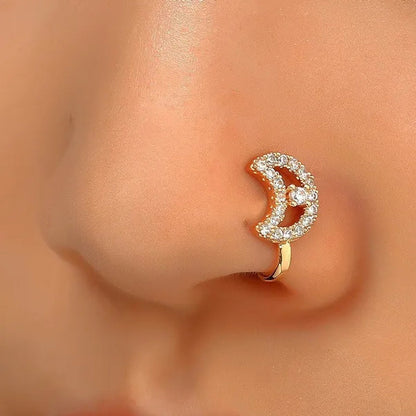 1 PC Crystal Diamond Zircon Star Heart Moon Fake Piercing Nose Ring Copper Spiral Non Piercing Clip on Nose Ring Ear Clips Cuff Fashion Body Jewelry - WORLD TIME VISITS