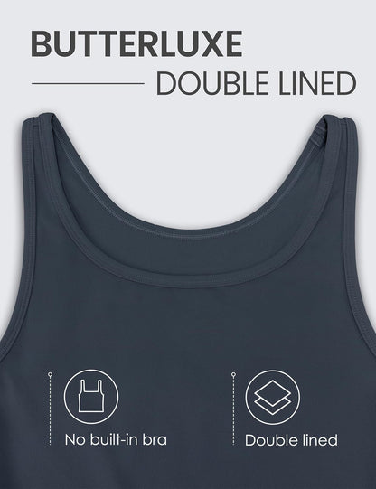 Womens Butterluxe Double Lined Workout Tank Tops Scoop Neck Racerback Cropped Casual Sleeveless Shirt