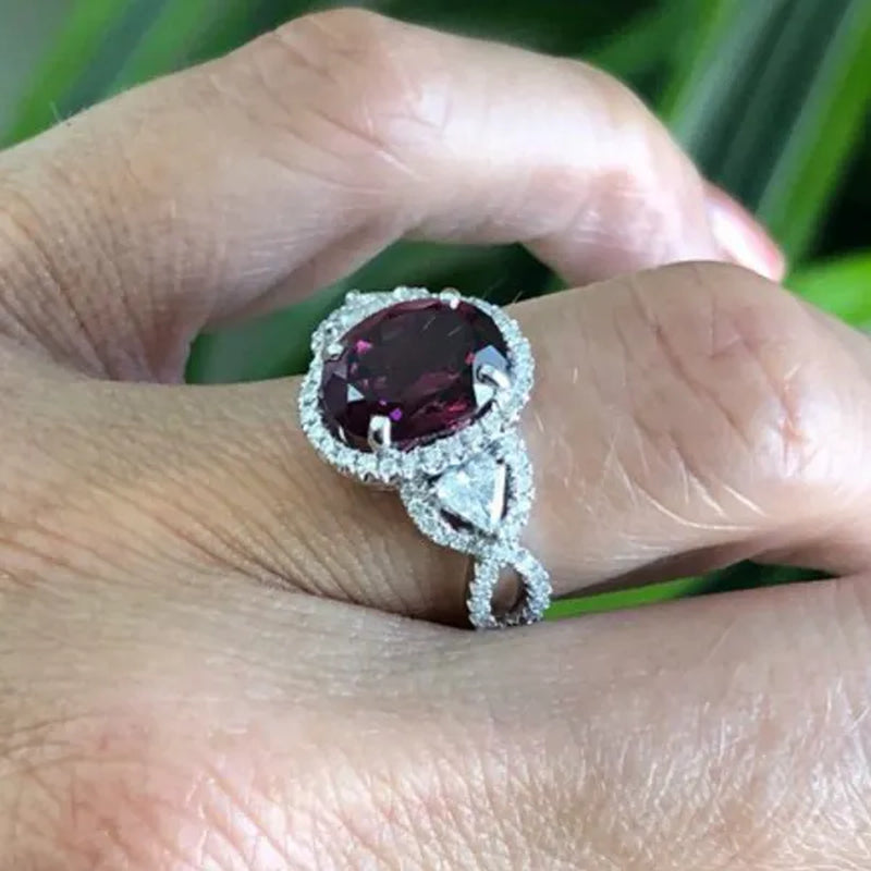 Luxury Fashion 925 Standard Sterling Silver Deep Red Diamond Female Romantic Ring Wedding Bride Princess Love Ring Size 6-11