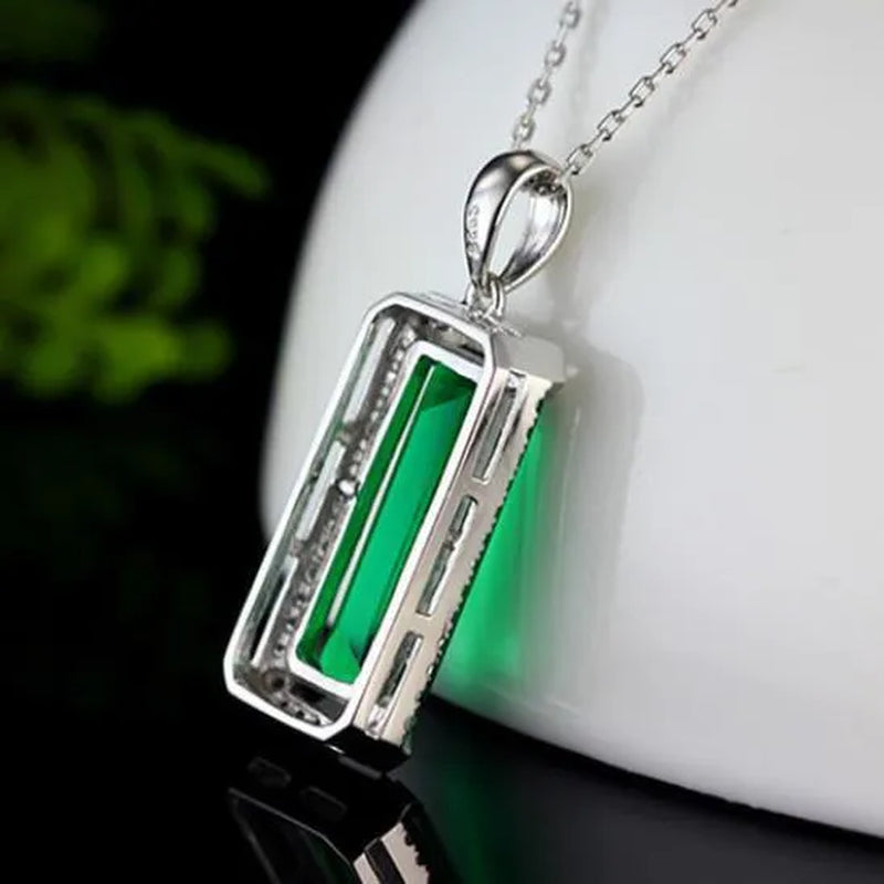 Fashion Jewelry Luxury 925 Sterling Silver Emerald Diamond Pendant Necklace