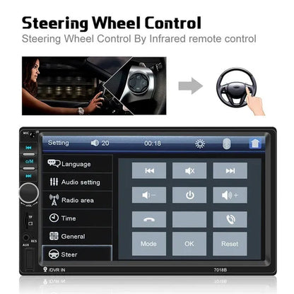 7"Touch Screen 2Din Car Multimedia Player Audio Stereo Support Bluetooth Mirror Link Rear View Camera Built-In Car DVR System with Optional Camera