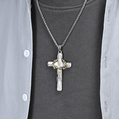 Cross Necklace for Men,Stainless Steel Black Silver Jesus Christ Crucifix Pendant Necklaces Meaningful Religious Jewelry，60Cm Rolo Chain - WORLD TIME VISITS