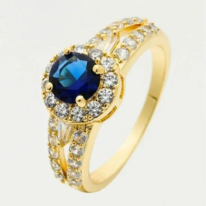 Natural 2.38CT Sapphire Diamond 14K Yellow Gold Ring Size 6-10