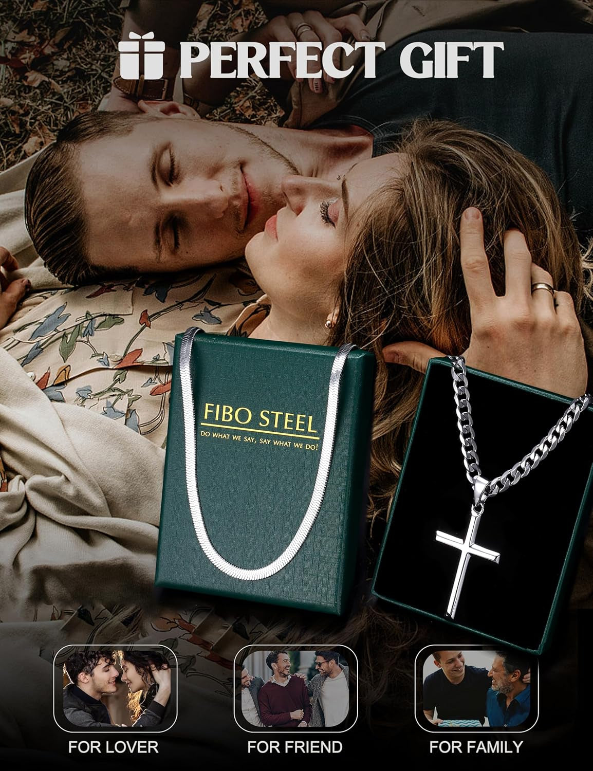 925 Sterling Silver Cross Necklace for Men - Waterproof Layered Sterling Silver Cross Pendant Necklaces Stainless Steel Cuban Link Herringbone Cross Chain Necklace Set Jewelry Gifts 16-30 Inches