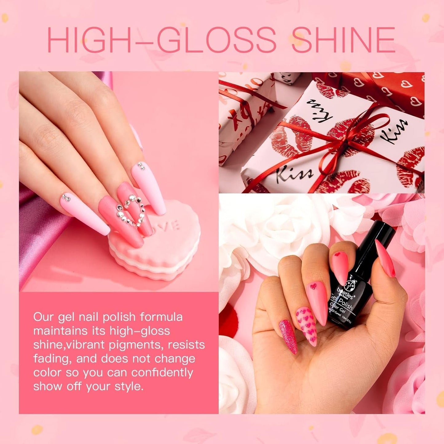 Beetles Gel Nail Polish, 6 Colors Nude Pink Rose Red Milky White Gel Polish, Sweetheart Candies Collection Soak off UV LED Nail Lamp Light Nails Spring Summer Gel Nail Gift for Women