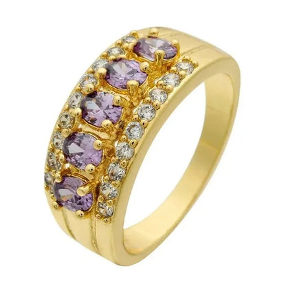 Natural 2.95CT Ruby/Emerald/Sapphire/Alexandrite/White Diamond 14K Yellow Gold Ring Size 6-11