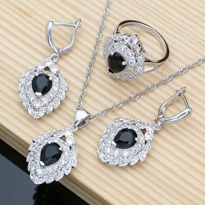 Balck Sapphire Gemstone 925 Silver Jewelry Sets Drop Earrings for Wedding Women 5 Colors Selectable