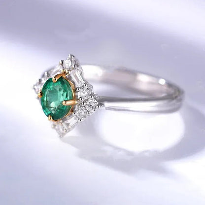 Oval Cut Emerald Engagement Ring Art Deco Ring Halo round and Baguette Diamond Vintage White Gold Wedding Ring Unique Anniversary Art Deco Size 5-11 Bague Femme