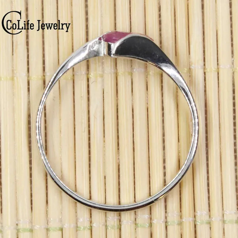 100% natural genuine ruby ring 4 mm * 6 mm natural ruby silver ring Solid 925 Sterling Silver ruby engagement ring