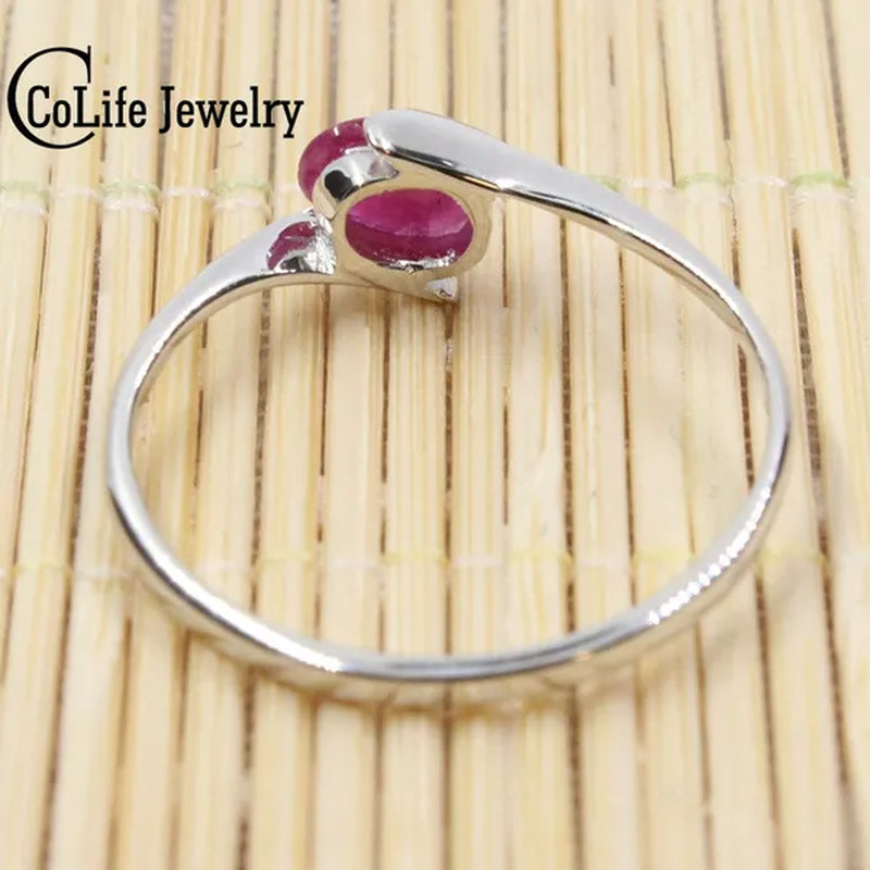 100% natural genuine ruby ring 4 mm * 6 mm natural ruby silver ring Solid 925 Sterling Silver ruby engagement ring - WORLD TIME VISITS