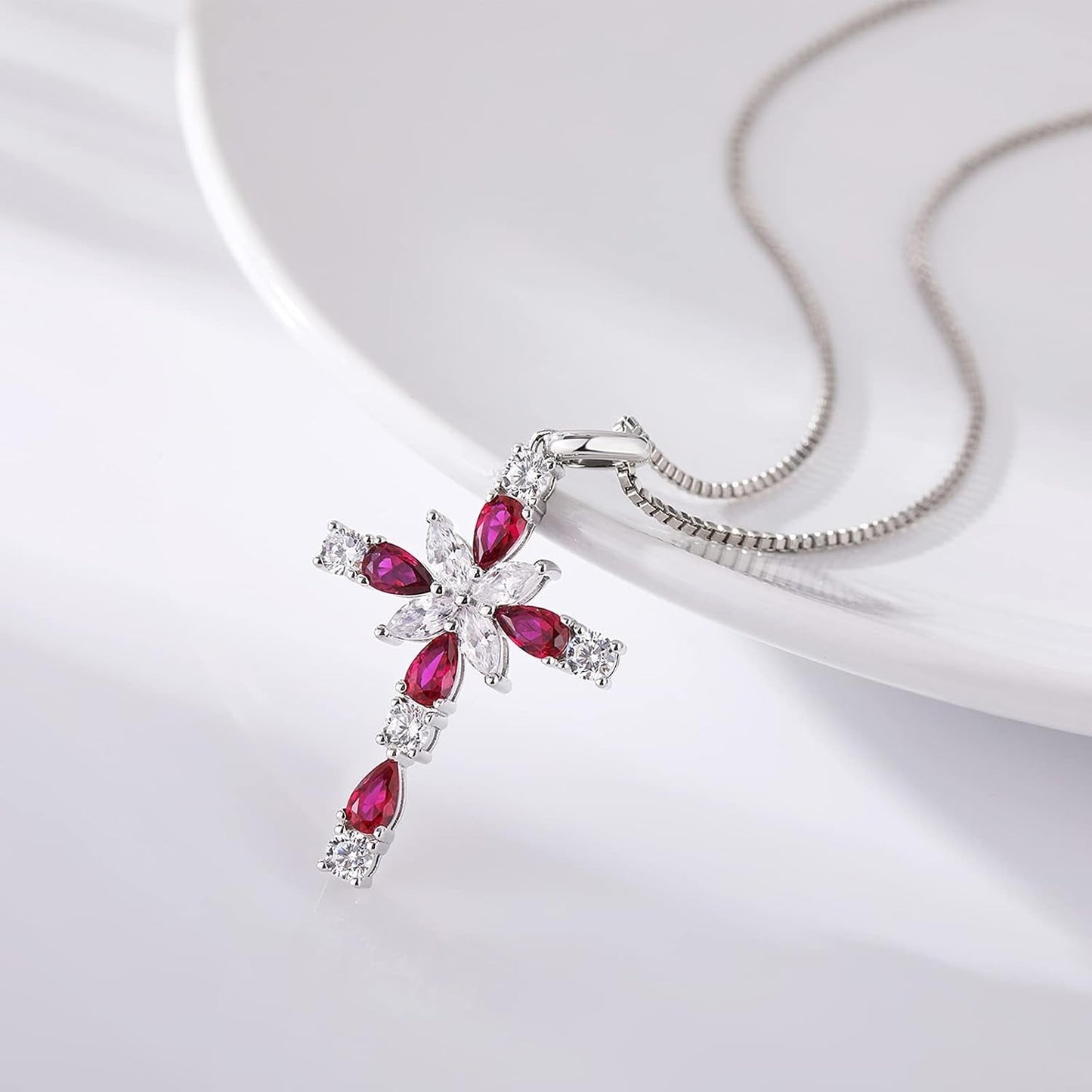 Star Cross Necklace for Women 925 Sterling Silver Infinity Diamond Cross Pendant with Birthstone Cubic Zirconia, Cross Jewelry for Women Mom