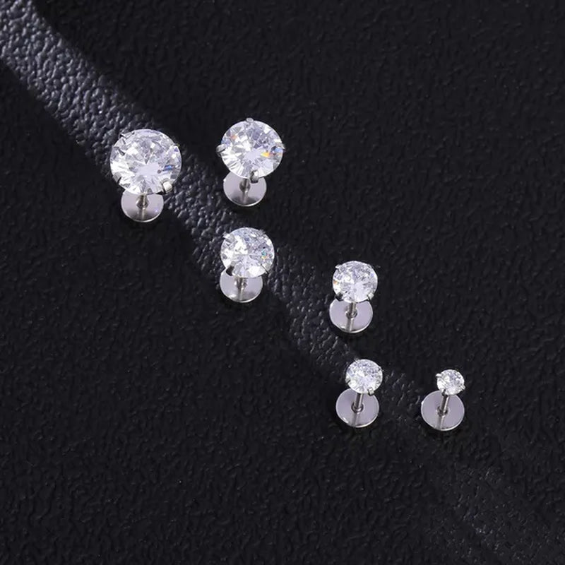 1 Pair Stainless Steel White Zircon Stud Earrings for Women Men Claw Earring Ear Helix Cartilage Piercings Flat Back Earrings Jewelry 20G