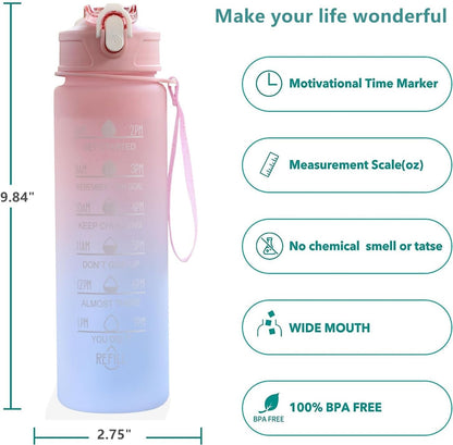 24 Oz Water Bottle with Times to Drink and Straw, Motivational Drinking Water Bottles with Carrying Strap, Leakproof BPA & Toxic Free, Ensure You Drink Enough Water for Fitness(Purple)