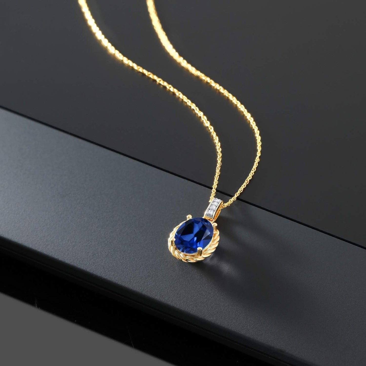 10K Yellow Gold 9X7MM Oval Gemstone Birthstone and White Diamond Pendant Necklace | Gold Necklace for Women | with 18 Inch Gold Chain