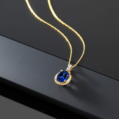 10K Yellow Gold 9X7MM Oval Gemstone Birthstone and White Diamond Pendant Necklace | Gold Necklace for Women | with 18 Inch Gold Chain