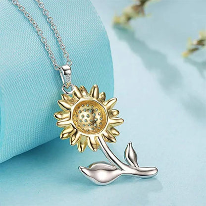 925 Silver Sunflower with CZ Warmth Positivity Pendant Necklace Jewelry for Women Girls
