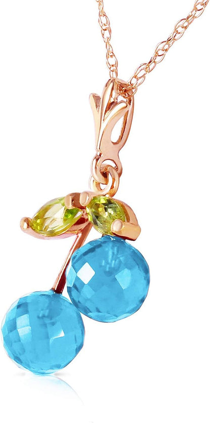 1.45 Carat 14K Solid Rose Gold Natural Blue Topaz Peridot Pendant Necklace - WORLD TIME VISITS