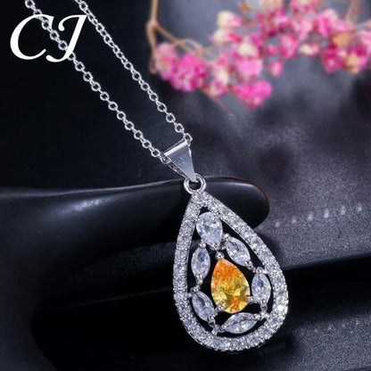 CANDICE Women'S Sterling Silver Plated Jewelry Set Summer New Fashion Blue Zircon Necklace Pendant Earrings Ring（Us 7-9)