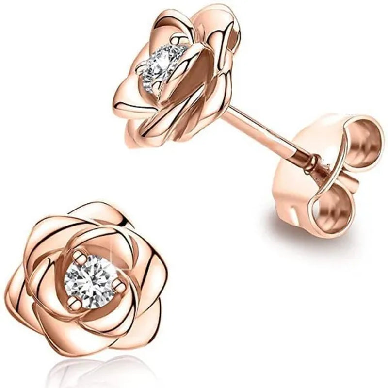 Exquisite Cute Rose Flower Stud Earrings for Women Daily Casual Party Jewelry Gift