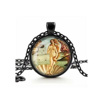 Art Necklace, The Birth of Venus by Boticelli, Glass Cameo Cabochon Art Lover Gift, Art Jewelry, Handmade Necklace