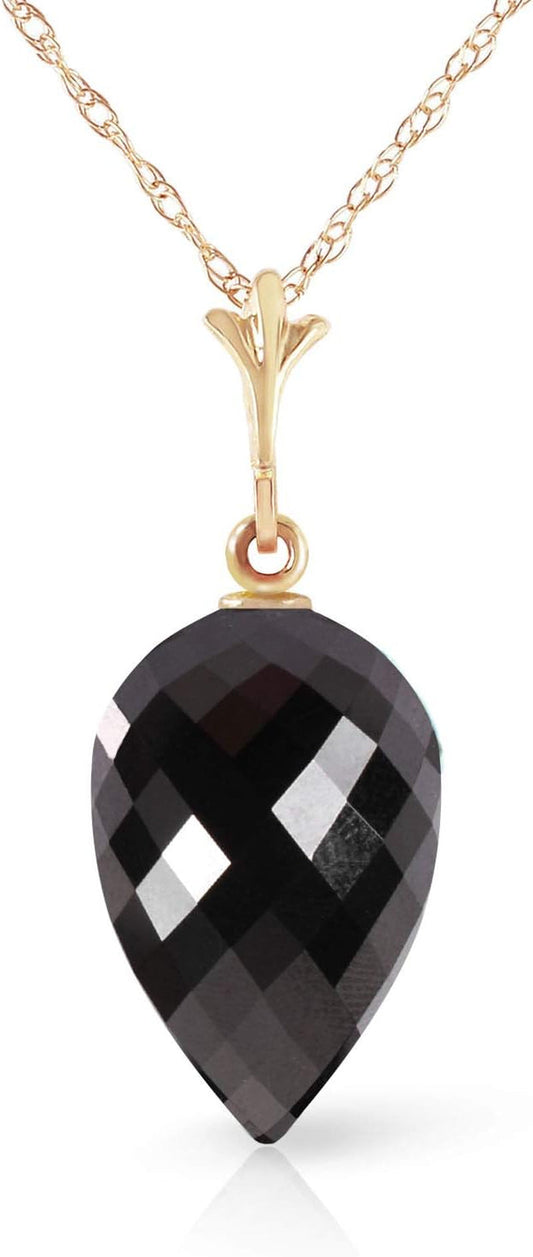 14K Gold Necklace with Natural Pointy Briolette Drop Black Spinel Pendant - WORLD TIME VISITS
