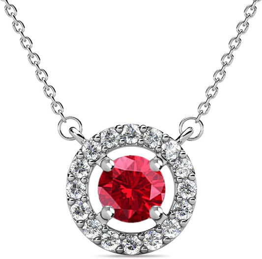 Royal 18K White Gold Plated Birthstone Necklace for Women, Silver round Cut Halo Crystal Necklace with Simluated Diamond Crystals, Jewelry for Women