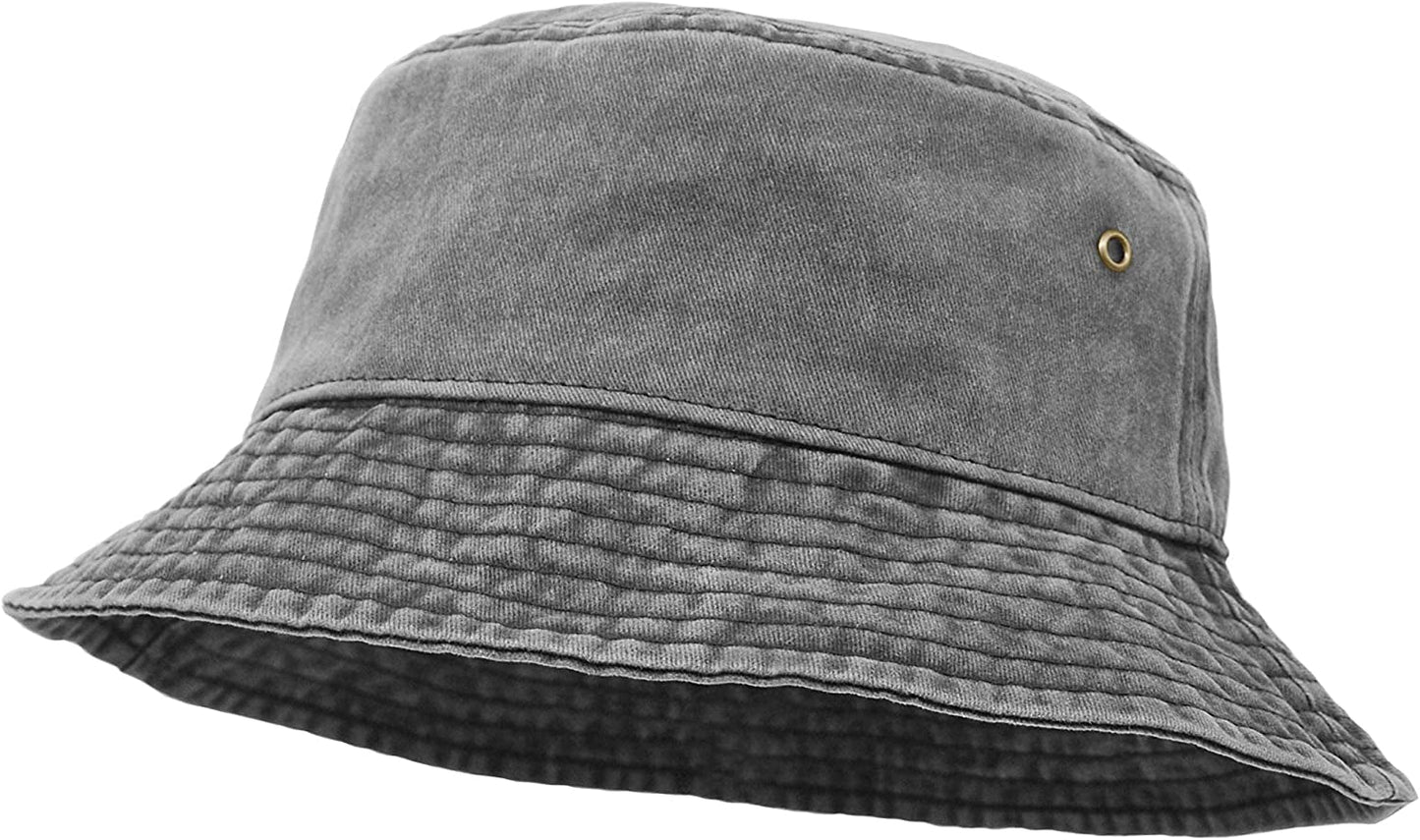 Bucket Hat, Wide Brim Washed Denim Cotton Outdoor Sun Hat Flat Top Cap for Fishing Hiking Beach Sports