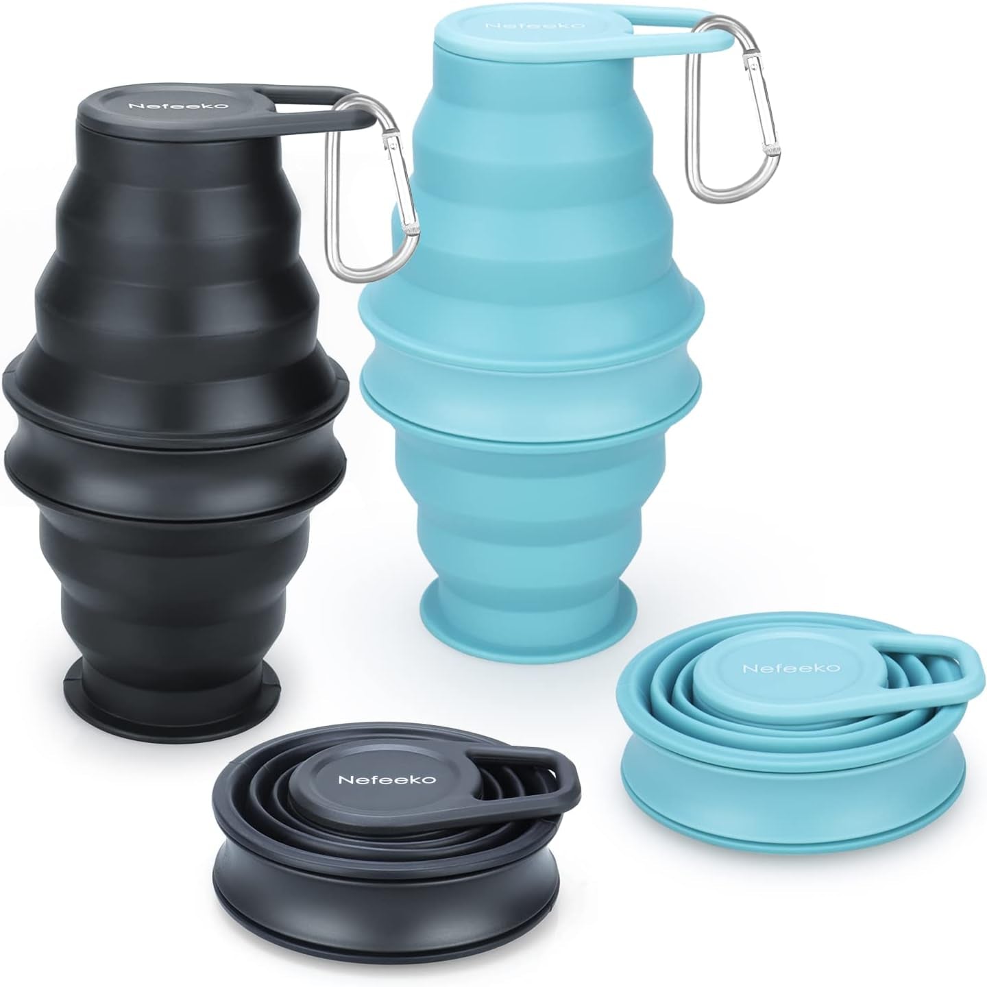 Collapsible Water Bottle,17Oz(500Ml) Reuseable BPA Free Silicone Foldable Water Bottles for Travel Gym Camping Hiking, Portable Leak Proof Sports Water Bottle with Carabiner - WORLD TIME VISITS
