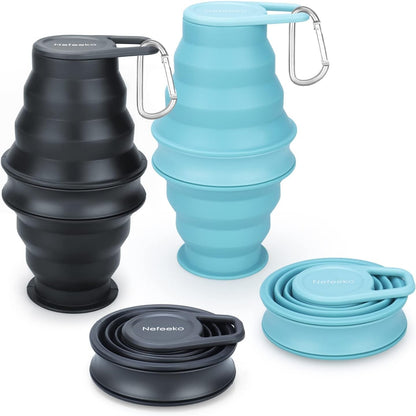 Collapsible Water Bottle,17Oz(500Ml) Reuseable BPA Free Silicone Foldable Water Bottles for Travel Gym Camping Hiking, Portable Leak Proof Sports Water Bottle with Carabiner - WORLD TIME VISITS