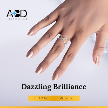 10KT Yellow Gold Criss Cross Lab-Grown Diamond Ring for Women, Fine Diamond Jewelry, Engagement, Gifts for Her, H,I Color, VS Clarity, 0.5 Carats