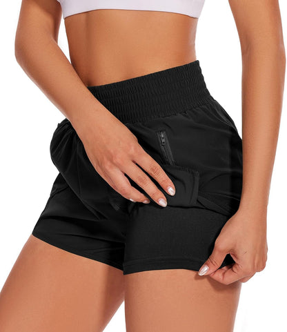 Women'S Athletic Shorts High Waisted Running Shorts with Pockets Sports Short Gym Elastic Workout Shorts