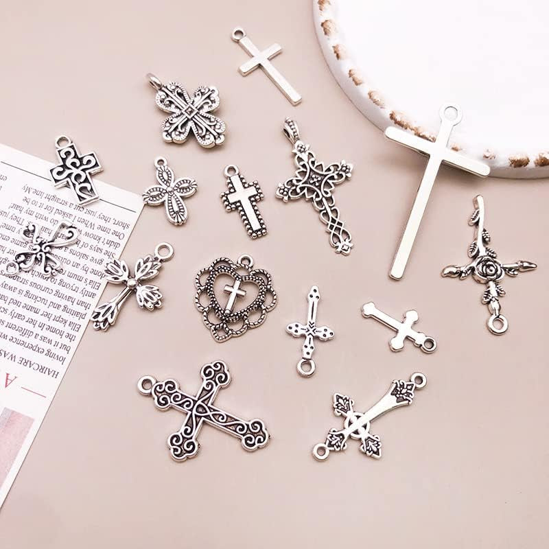 120Pcs Antique Silver Cross Charms for Jewelry Making Alloy Cross Charms for DIY Crafts (SN024)