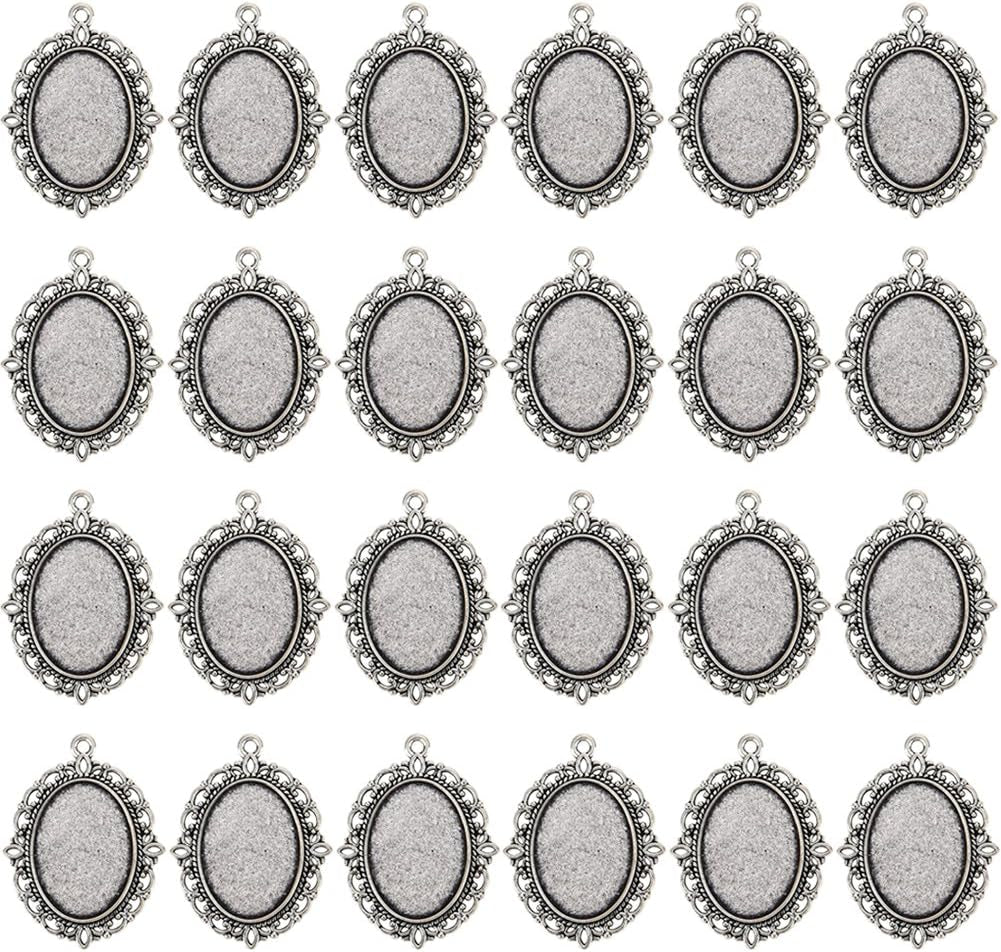 24 PCS Bezel Pendant Trays Oval Cabochon Settings Trays Pendant Blanks - WORLD TIME VISITS