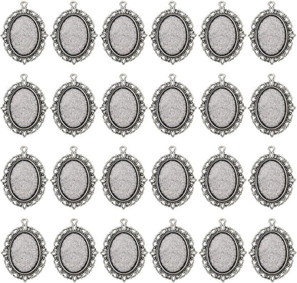 24 PCS Bezel Pendant Trays Oval Cabochon Settings Trays Pendant Blanks - WORLD TIME VISITS