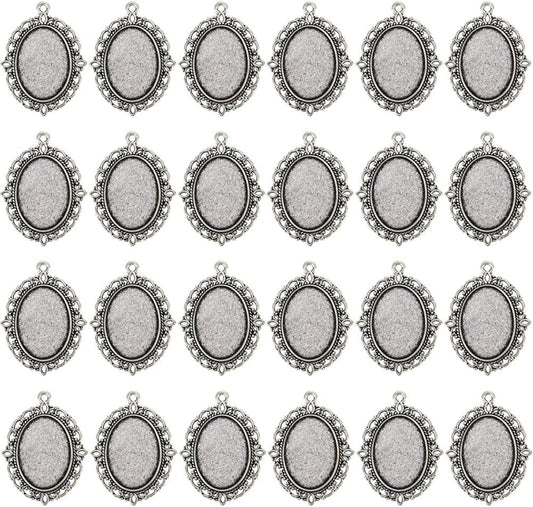 24 PCS Bezel Pendant Trays Oval Cabochon Settings Trays Pendant Blanks - WORLD TIME VISITS