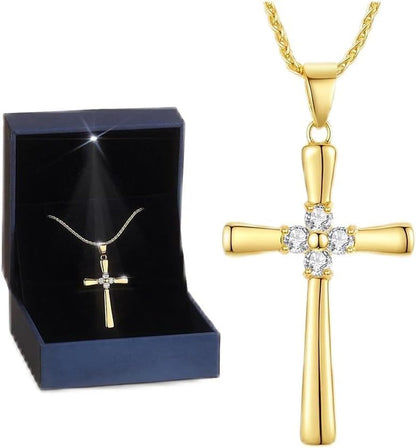 Gold Moissanite Cross Necklace for Women Wife in Light-Up Gift Box,Love Card - Women Anniversary Birthday Gifts Ideas for Wife Her Girlfriend, Christian Cross Chain Jewelry 1CT (18K Real Gold Filled)