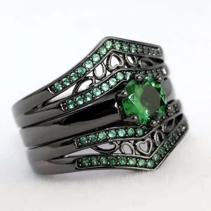 Sz6-12 Couple Rings Green Fiber Cz Titanium Steel Mens Wedding Bands Black Gold Filled Emerald Womens Wedding Ring Sets