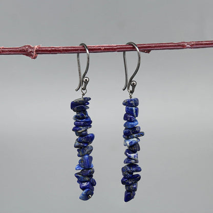 Gempires Blue Crystal Drop Dangle Earrings Lapis Lazuli Gemstone Jewelry September Birthstone Gifts Hypoallergenic Black Plated Minimalist Earrings for Women