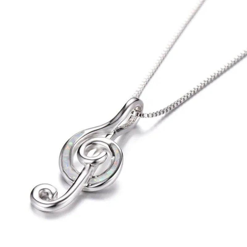 925 Sterling Silver White Blue Fire Opal Music Note Pendant Necklaces for Women Christmas Gifts Jewelry