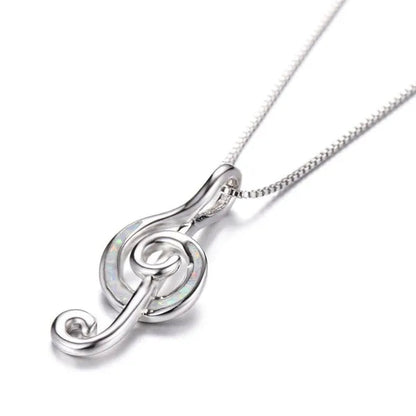 925 Sterling Silver White Blue Fire Opal Music Note Pendant Necklaces for Women Christmas Gifts Jewelry