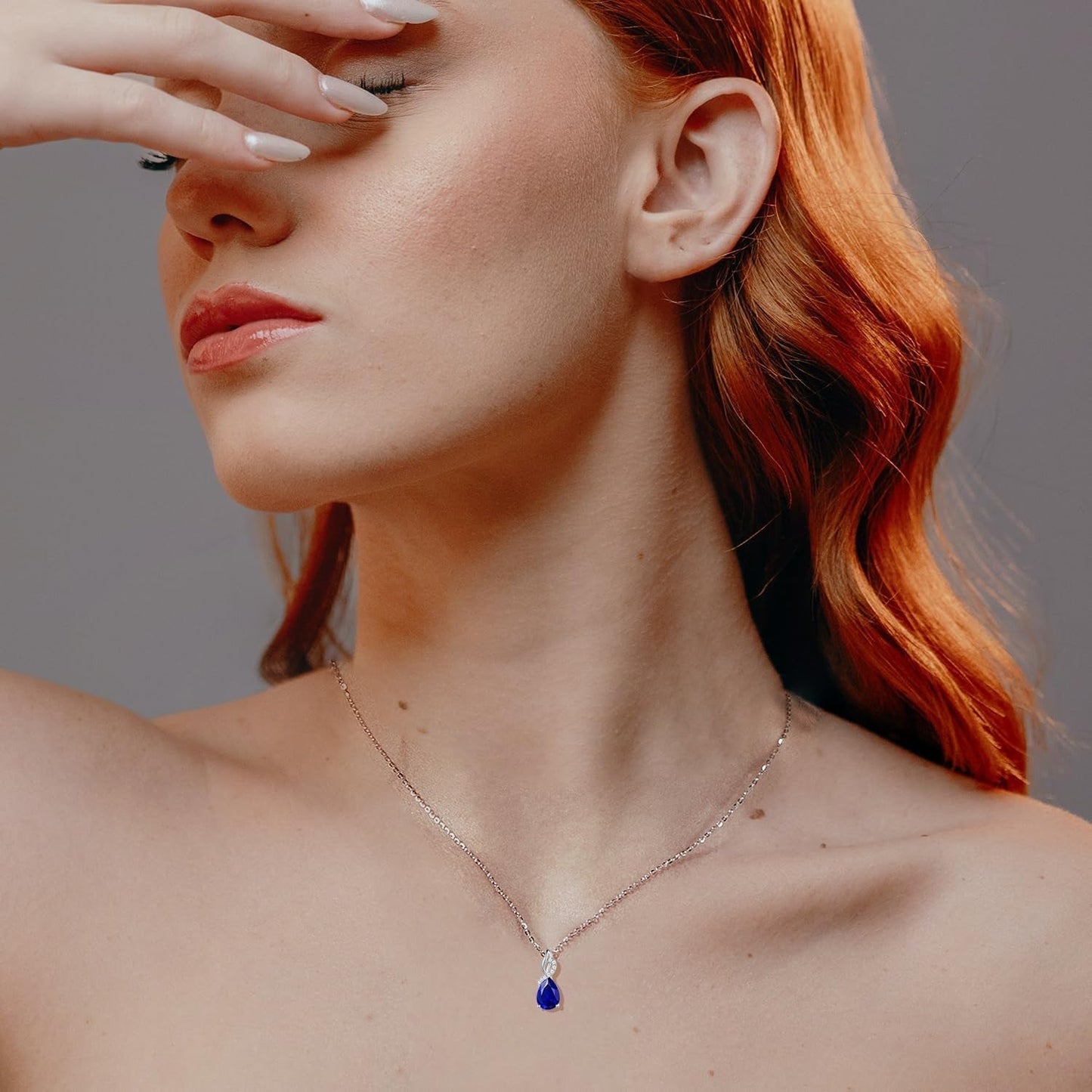 14K Solid White Gold Teardrop Pendant with Diamond Birthstone Necklace Birthday Gifts for Mom Women, Sterling Silver Chain 16" + 2" Extender