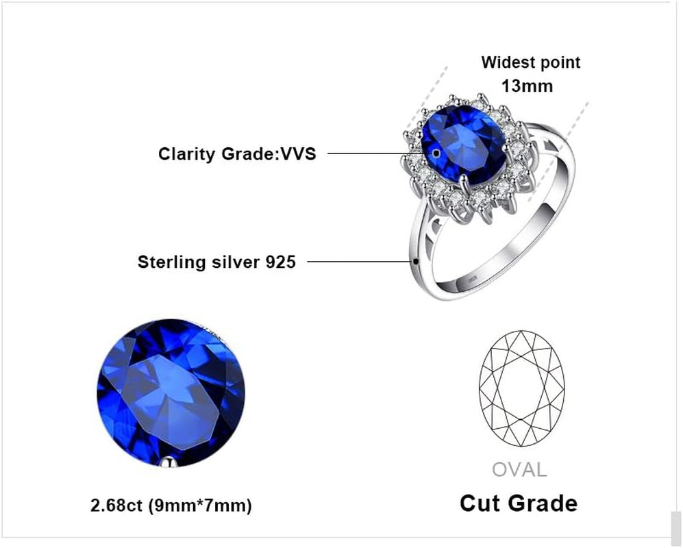 Princess Diana Kate Middleton Class Gemstone Birthstone Sapphire Halo Engagement Rings for Women, Anniversary 14K White Yellow Rose Gold Plated 925 Sterling Silver Promise Rings for Her - WORLD TIME VISITS