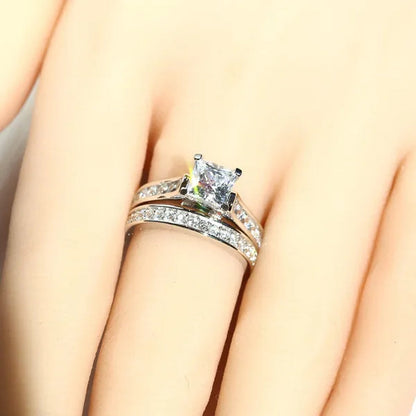 2Pcs / Set Classic Womens Fashion Gold / Silver / Black Diamond Ring Jewelry Exquisite Gold Ring Sets for Women Natural White Sapphire Rings Set Birthstone Princess Proposal Engagement Gold Ring Set Anniversary Party Romantic Bride Wedding Rings for Women