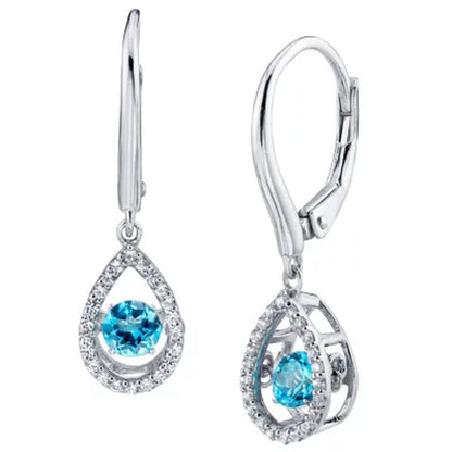 925 Sterling Silver Dancing Blue Topaz and Lab Created White Sapphire Pendant and Earring Set
