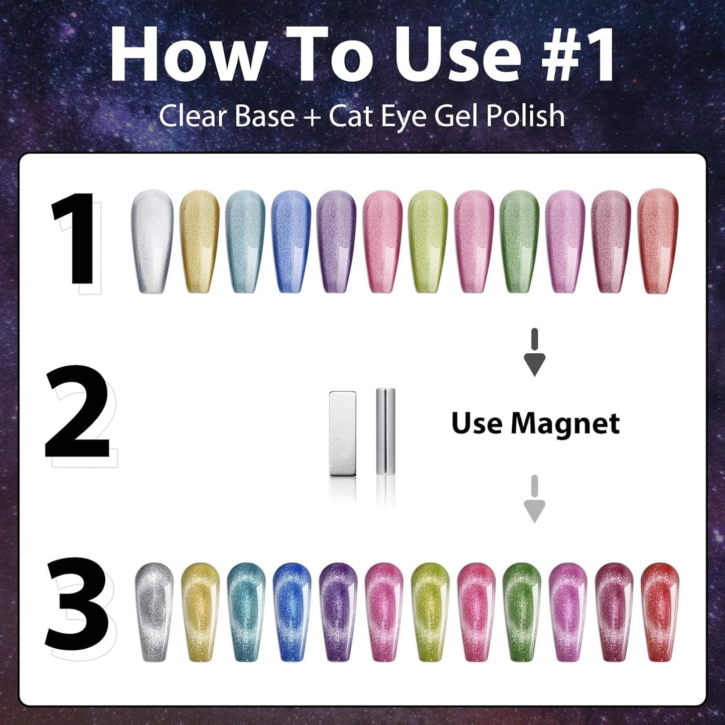 12 Colors Cat Eye Gel Nail Polish Set Not Black Magnetic Nail Polish Set Holographic Glitter 9D Galaxy Series Cat Eye Gel Polish Set with 2 Magnet Stick for Home DIY Soak off UV LED