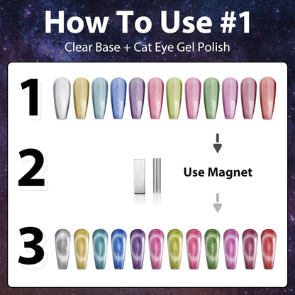 12 Colors Cat Eye Gel Nail Polish Set Not Black Magnetic Nail Polish Set Holographic Glitter 9D Galaxy Series Cat Eye Gel Polish Set with 2 Magnet Stick for Home DIY Soak off UV LED