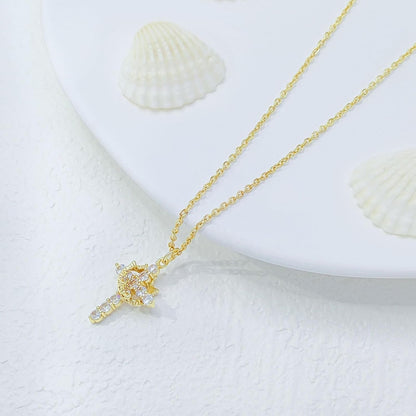Cross Necklace for Women | Gold Plated Stainless Steel Crown Pendant Necklace with Cubic Zirconia | Trendy Simple Gift